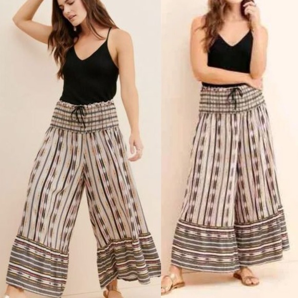 Anthropologie Striped Zamirah Smocked Waist Wide Leg Pants Small - Picture 1 of 7